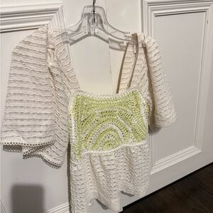 Anthropologie White and Light Green Blouse